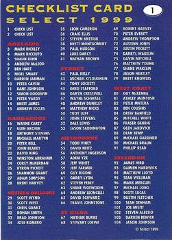 1999 Select AFL Premiere #1 Checklist: 1-104 Back